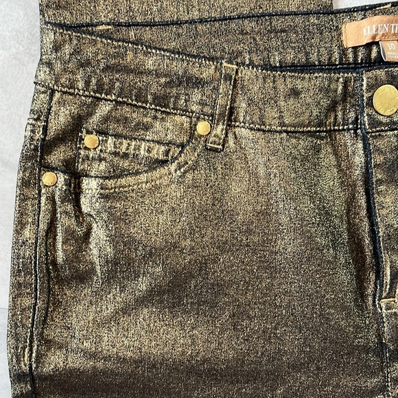 Ellen Tracy   jeans  Betty slim Ankle Pants  gold on black denim  mid rise Sz 10 - Picture 3 of 11